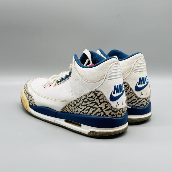 Nike Shoes Youth 4.5 White Blue Leather Air Jordan 3 Retro Basketball Sneakers - Picture 5 of 11